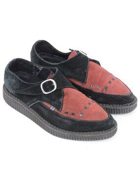 T.U.K. Black & Burgundy Women's 10  Suede Pointed Buckle Creeper Gothic Punk
